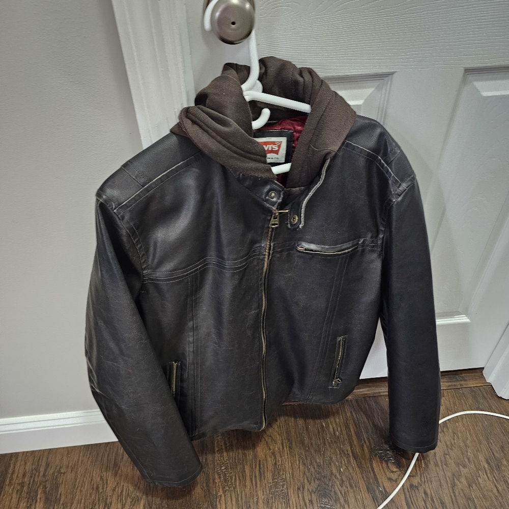 Levi's Men Leather Coat with Hood